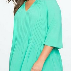 Eloquii green pleated long sleeve blouse sz 14/16/18